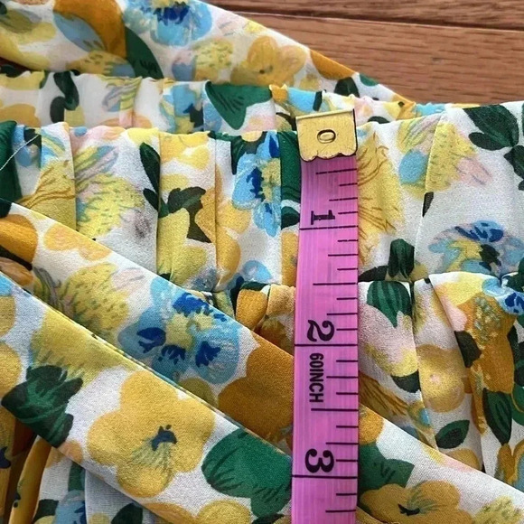 [L]Joie yellow Floral Maxi Lined Pleated Pull On Skirt  with Waist Belt - Picture 7 of 10